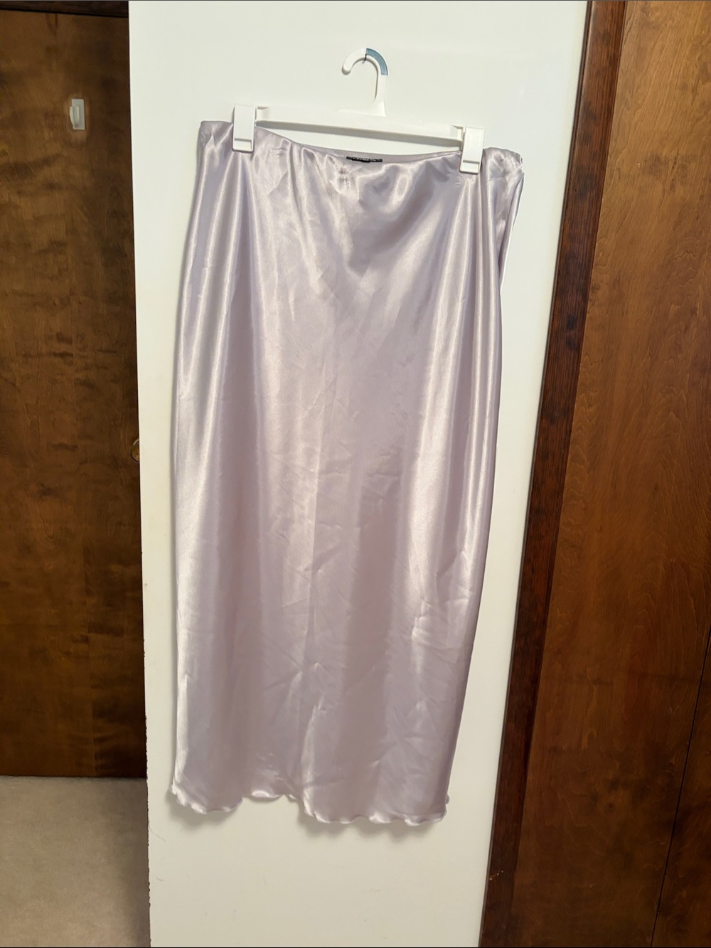 Satin Slip Midi Skirt in Pale Grey